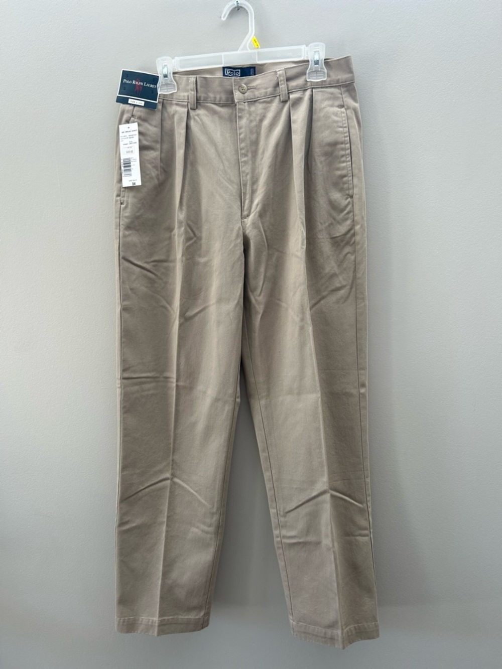NWT Polo Ralph Lauren 34x32 Khaki Chino Classic Fit Pleated Tan Pant Trouser - Picture 3 of 7